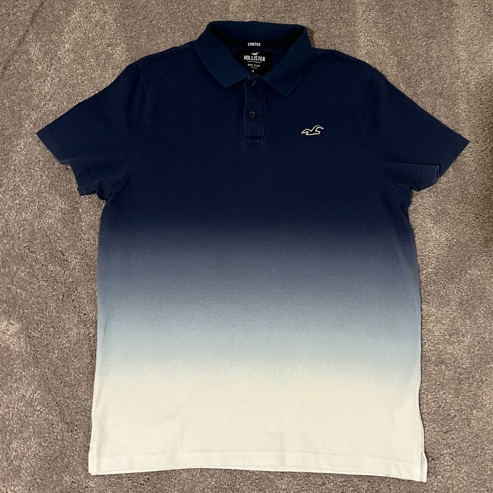 Hollister Epic Flex dip dye white and blue polo Youth size XL